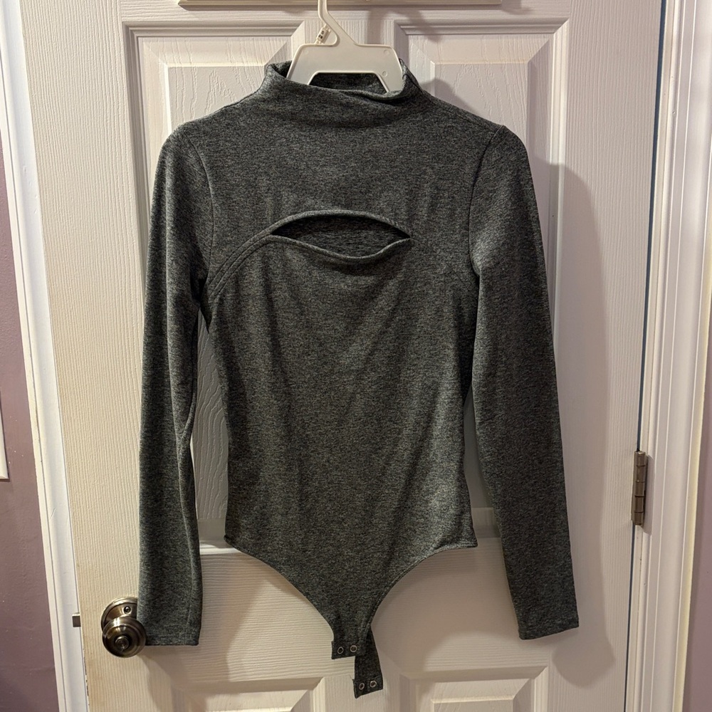 Express Heather Gray Cut-Out Bodysuit